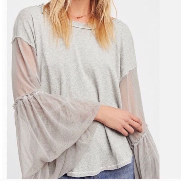 Free People Still Got It Mesh Bell Sleeve Top gray small - Picture 1 of 14